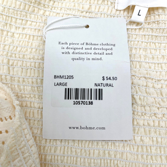 Bohme Smocked Dress Womens Size Large Natural Prairie Bohemian Flowy Farmcore - Picture 10 of 12